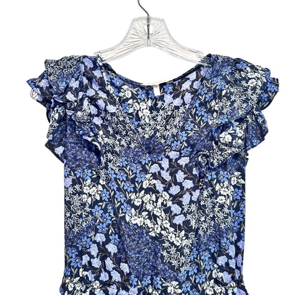 Rebecca Taylor Ava Floral Mini Dress 100% Silk Women's Size 2 Blue Short Sleeve - Picture 3 of 6